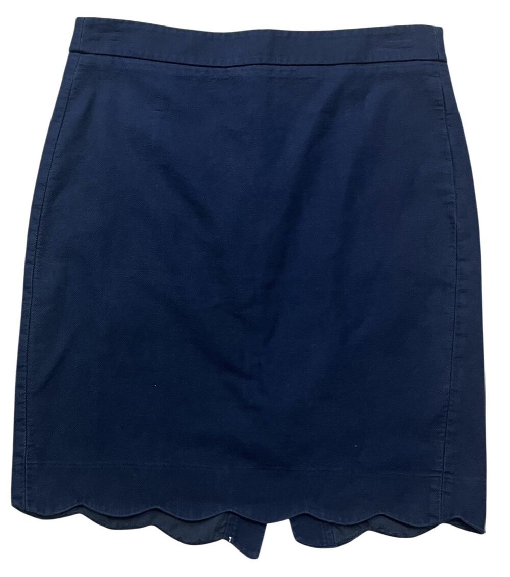 J.Crew Navy Blue Scalloped Hem Cotton Pencil Skirt Size 2 Career Workwear L1133